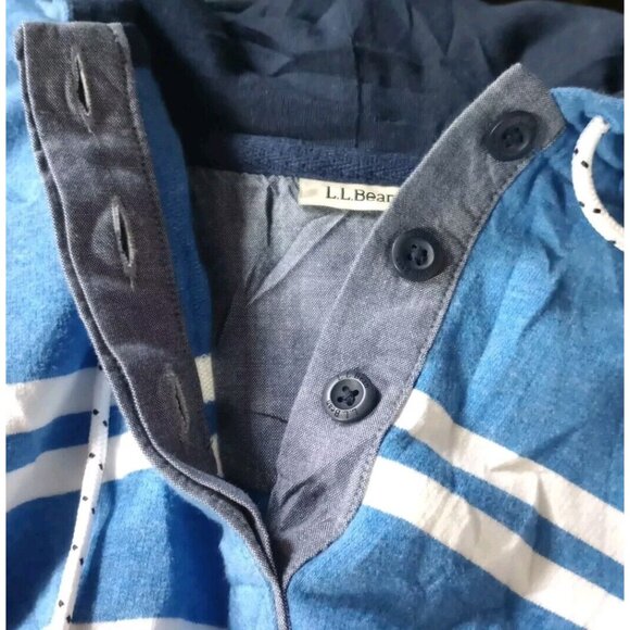 L.L. Bean Womens Hoodie Blue Striped Henley Pullover Sweatshirt Women's Size L - Picture 9 of 10